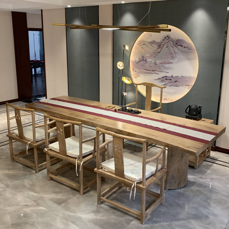 茶馆待客观景茶台桌 新中式长条实木茶桌椅组合办公室禅意喝茶桌