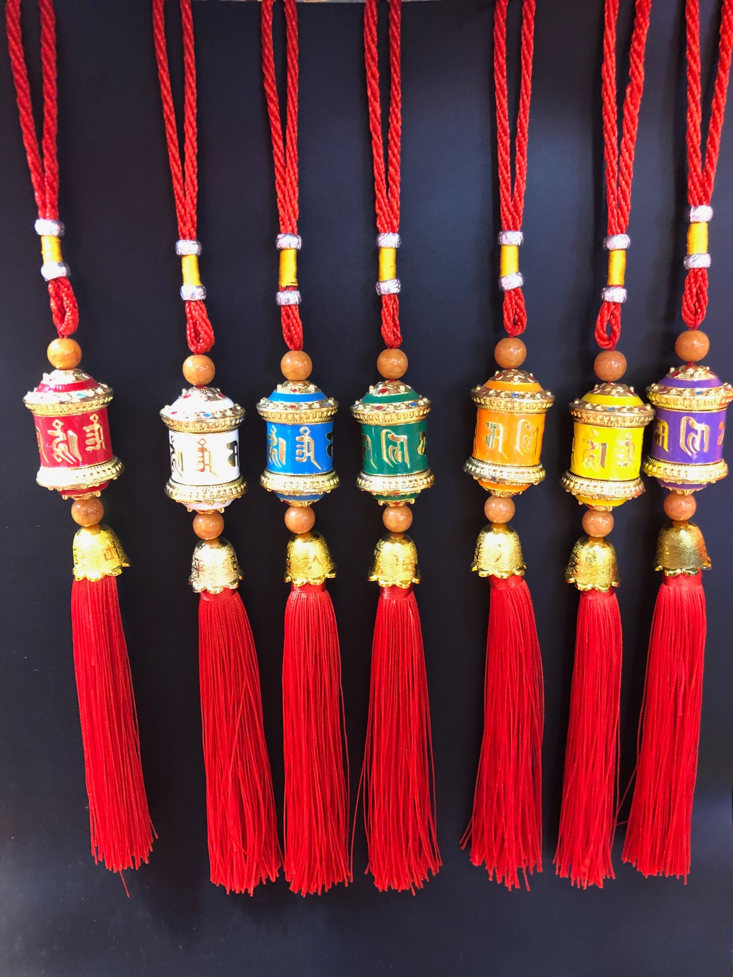 藏式五色线彩线编织保平安中国结纯手工五彩金刚结转经筒汽车挂件
