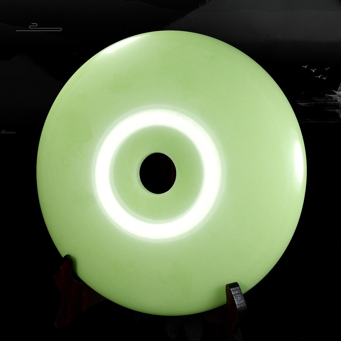 新品夜光玉扣平安扣摆件夜光石黄玉璧家居酒柜装饰品乔迁开业礼物