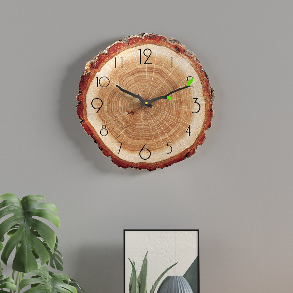 厂家现货跨境货源16寸北欧创意年轮挂钟静音石英钟木纹钟表批发