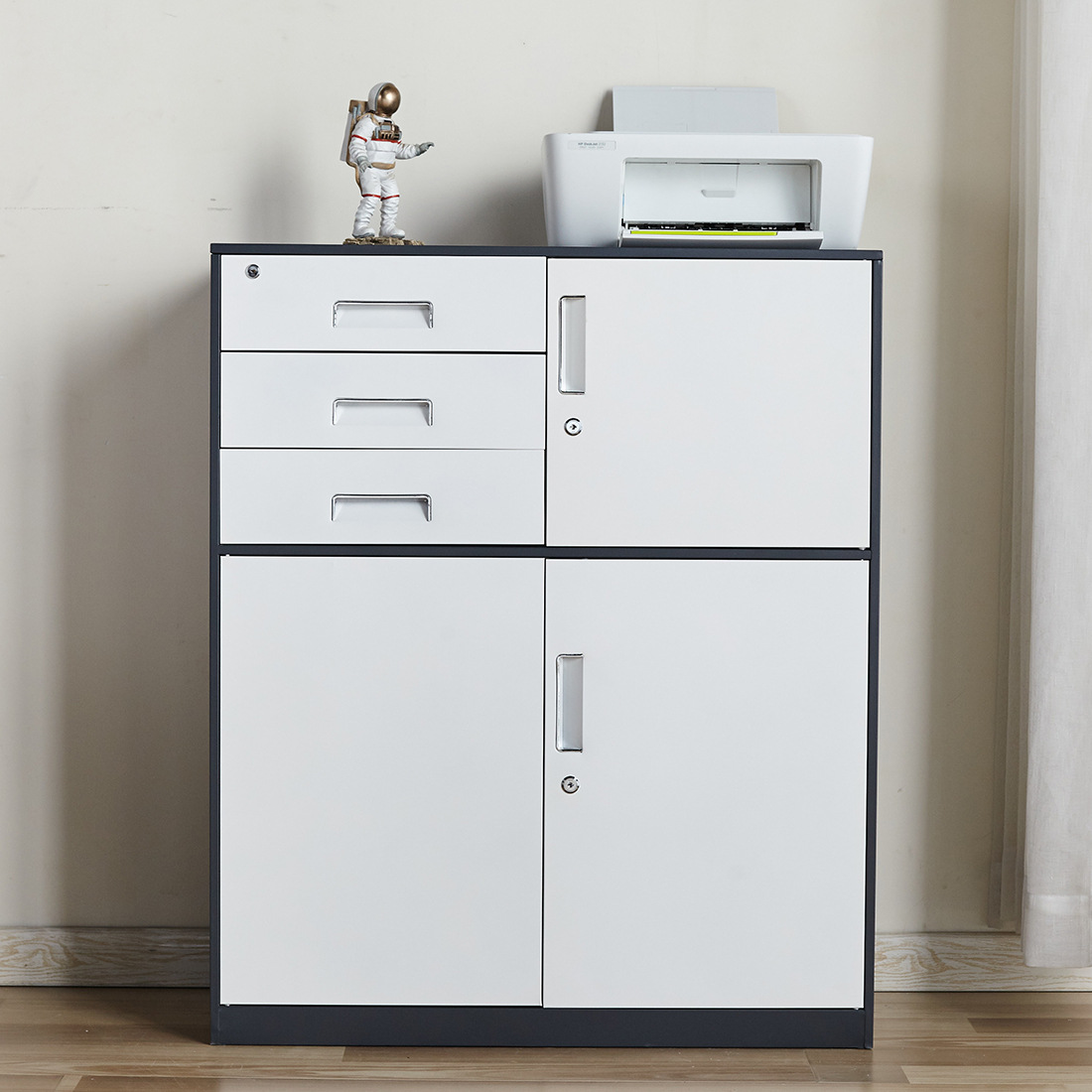 内保偏三斗半截柜办公室铁皮文件柜档案资料柜带锁家用收纳储物柜