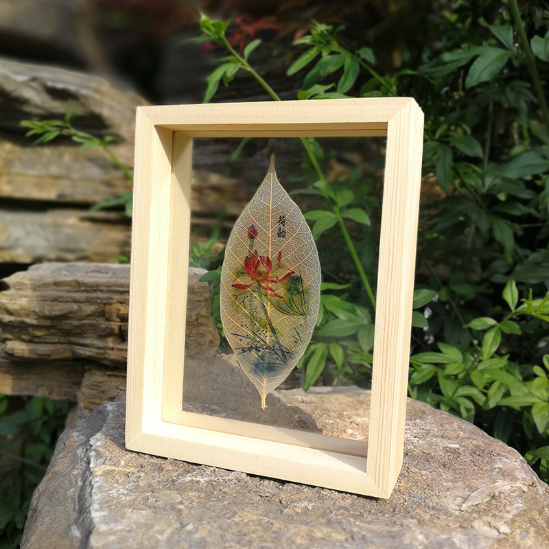 叶脉画荷韵标本画中国风复古荷花图书签画芯装饰画礼品定制批发