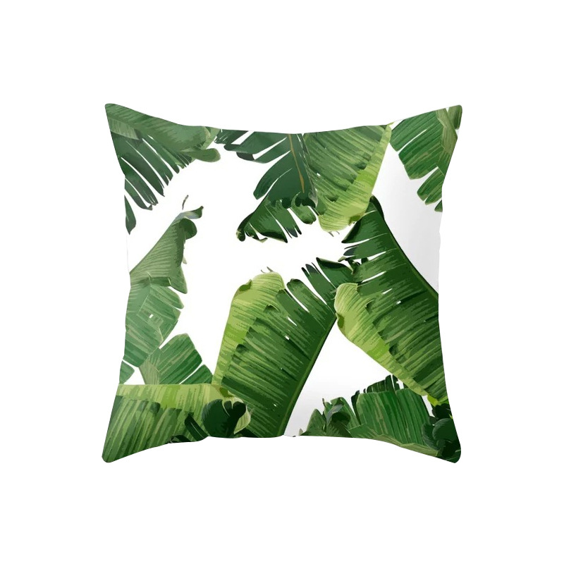 Tropical Plant Polyester Pillow Cover Office Fabric Sofa Cushion Cover Cross-Border Home Peach Skin Fabric Throw Pillowcase