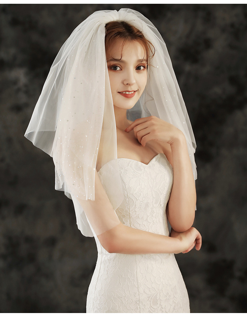 头纱韩式新娘 蓬蓬超仙婚纱新款结婚头纱简约短款 旅拍造型头纱