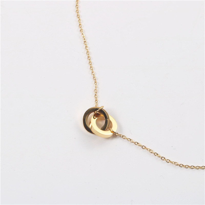 韩国镀18k金戒指love项链女锁骨链简约双环指环吊坠情侣饰品