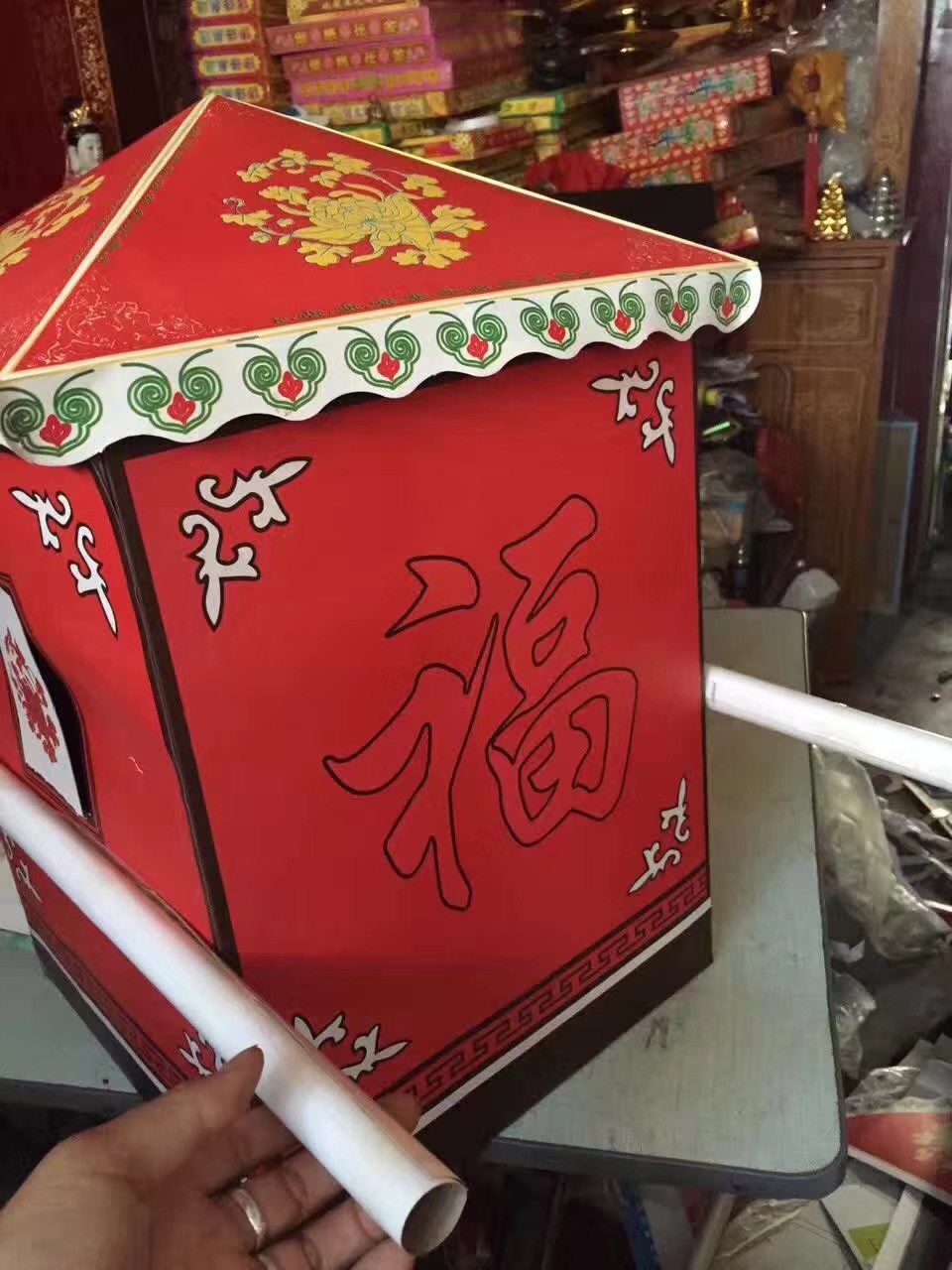 新款纸黄轿子纸轿白事丧事白天周年用纸活大全灵屋楼房纸扎