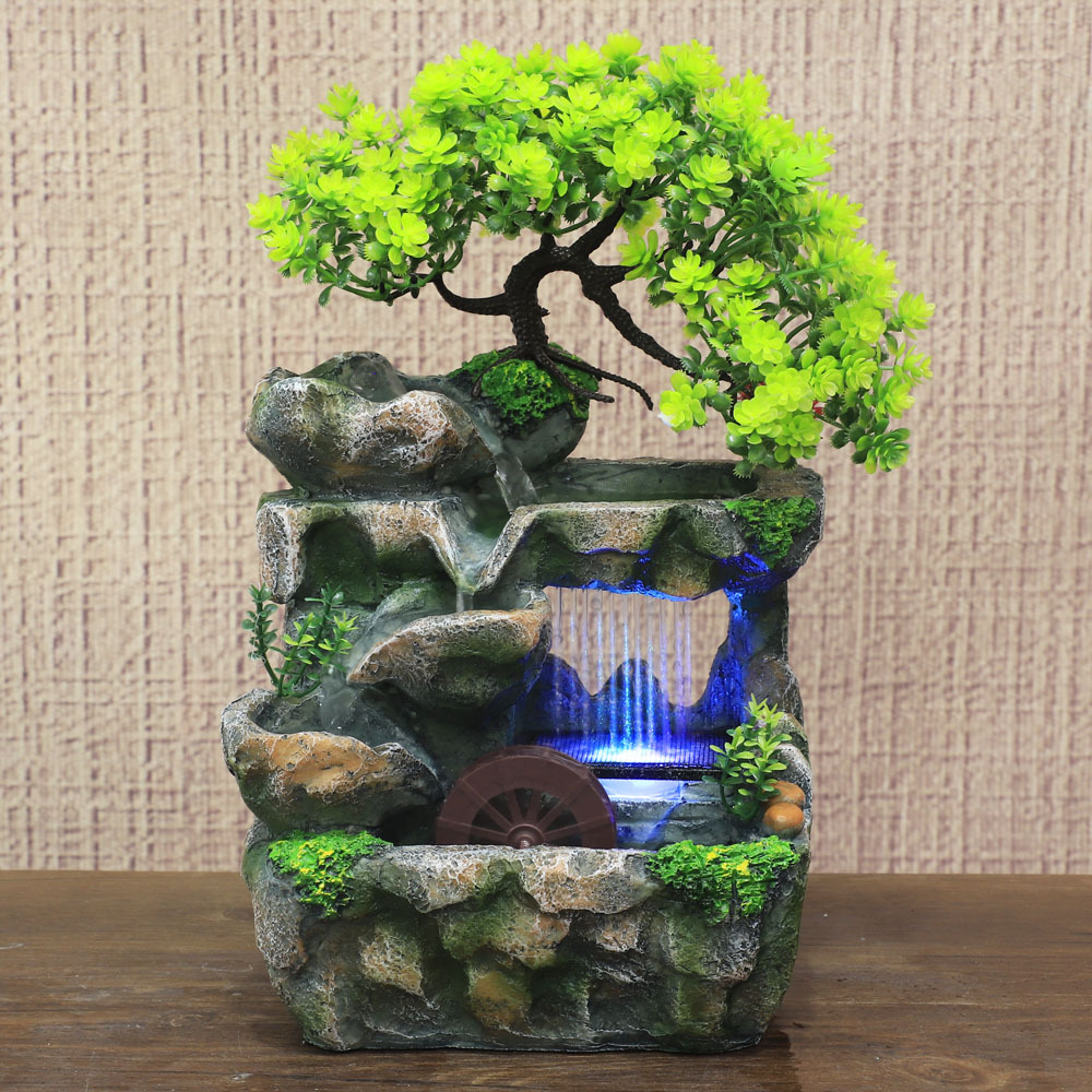 Cross-Border E-Commerce Desktop Small Rockery Imitative Tree Water Fountain Rain Cape Creative Ornaments Yiwu Supply Factory Direct Sales