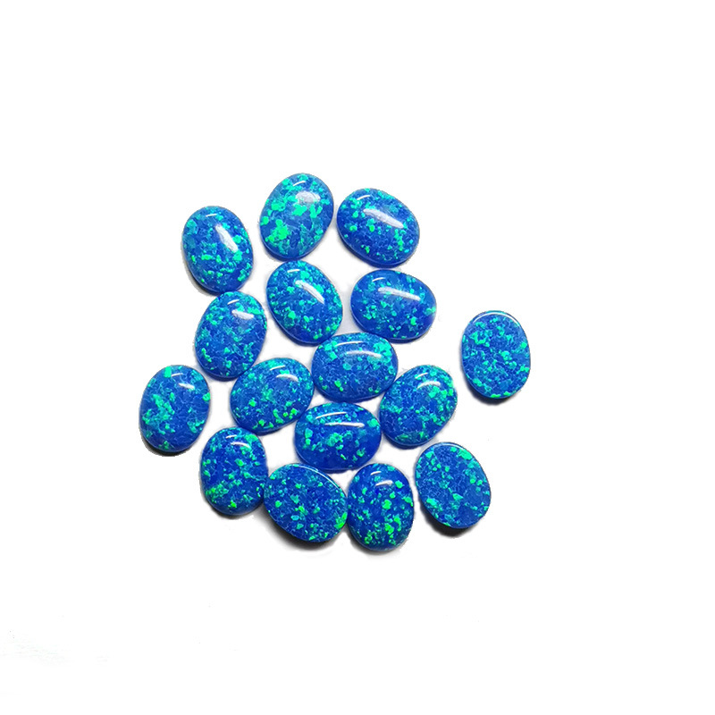 人工合成澳宝椭圆形平底素面 深蓝色蛋形人造仿天然欧泊 宝石裸石