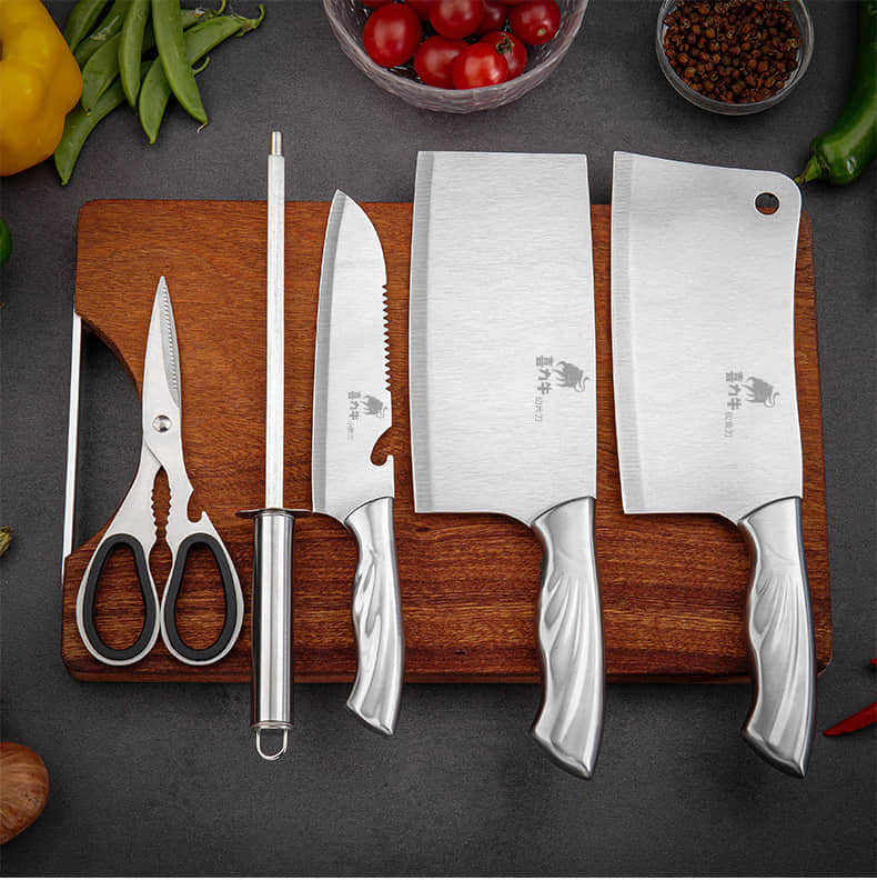 喜力牛菜刀五件套厨房家用菜刀剪刀磨刀棒切片刀不锈钢刀具套装