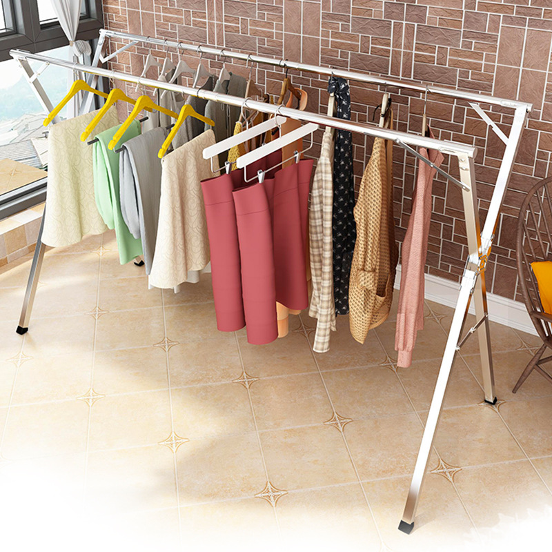 不锈钢晾衣架落地折叠卧室内阳台家用晒衣架挂衣杆晒架凉衣服架子