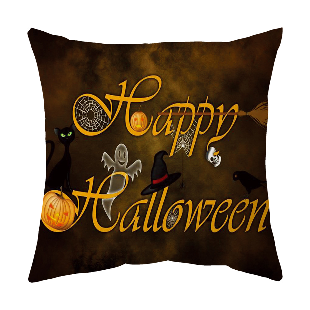 Halloween Cartoon Backrest Sofa Pillow Cases Printing Throw Pillowcase Decoration Cross-Border Peach Skin Fabric Pillow Cushion Wholesale