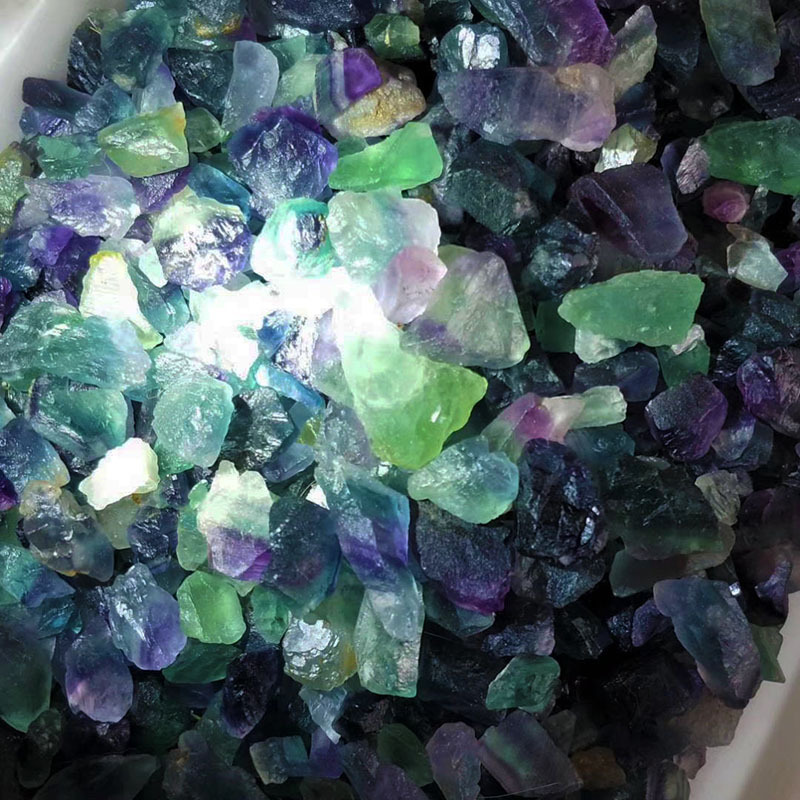 七彩萤石天然原石晶体透 标本 七彩萤石水晶碎石摆件矿物晶体原石