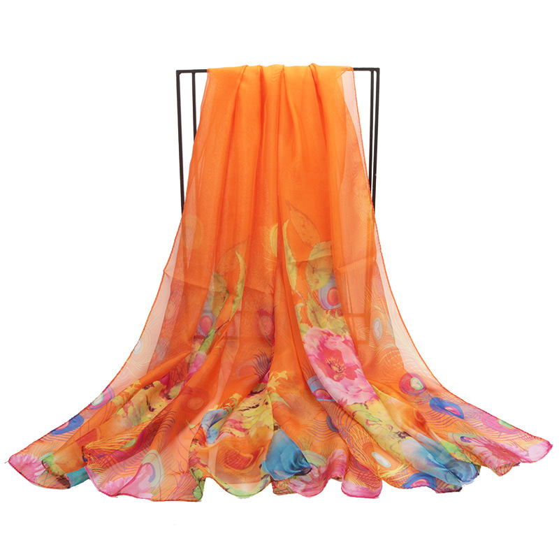 Oversized Silk Scarf New Chiffon Beach Towel Women's Sunscreen Shawl Spring, Summer, Autumn and Winter Four Seasons Artificial Silk Thin Scarf Scarf