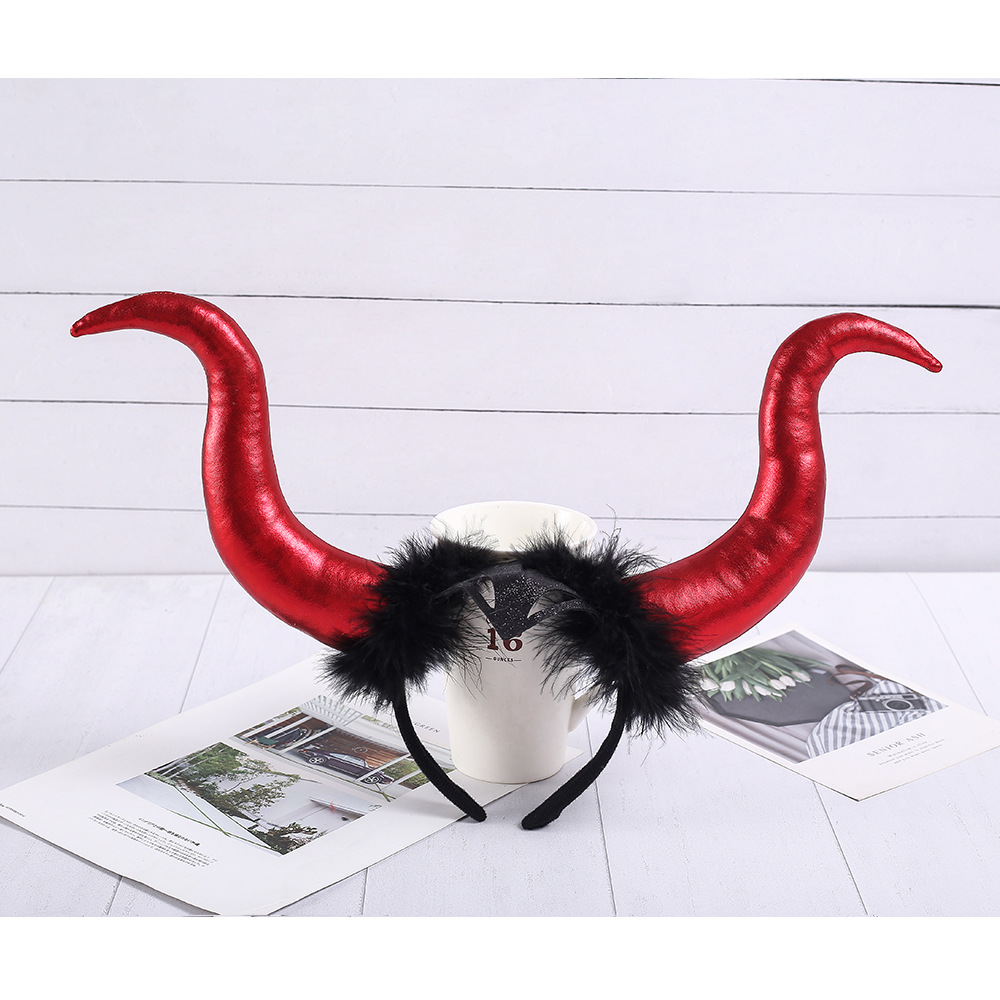 沉睡魔咒万圣节头饰发箍恶魔牛角头饰发箍黑色牛角发卡厂家直销