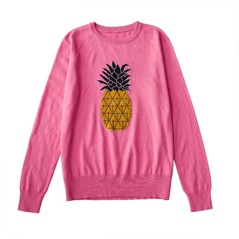 纤丝纤帛新款女装毛衣定制 清新甜美 水果图案圆领长袖针织衫女秋