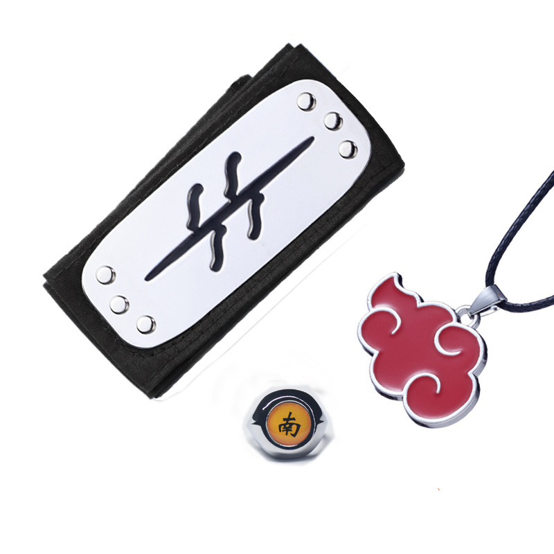 火影忍者项链晓组织鼬朱戒指佩恩零三玉南青逆忍护额红云三件套装