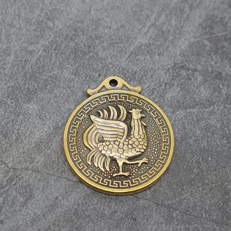 纯黄铜十二生肖龙马牛蛇狗猪鸡兔圆牌挂件做旧福字牌地摊爆款批发
