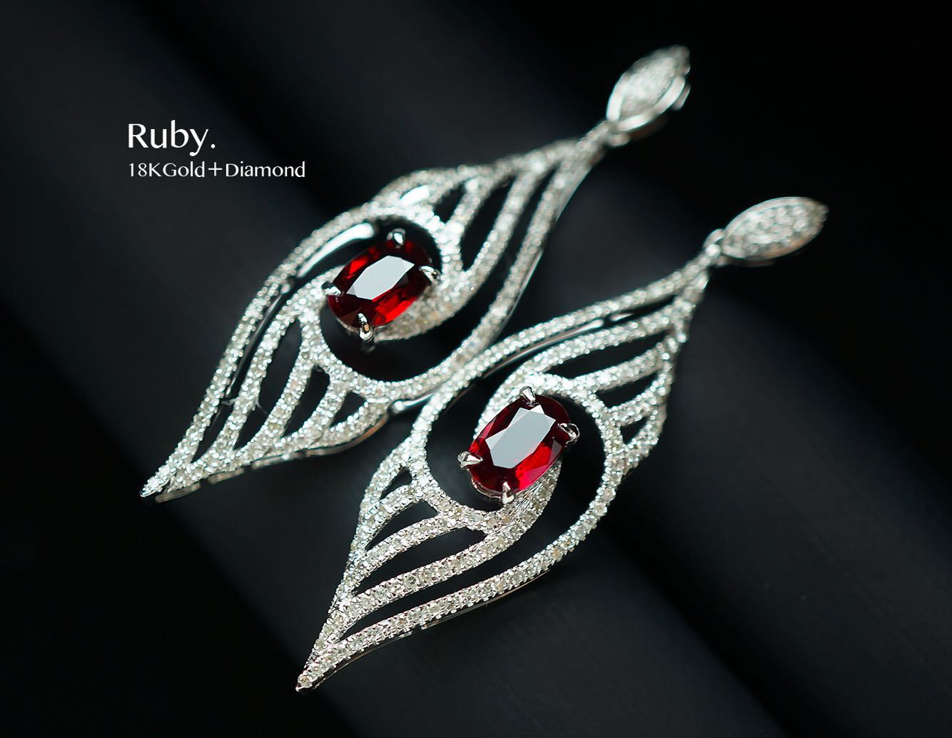 18k金钻石无烧鸽血红 红宝石耳坠耳钉环高端抖音珠宝首饰批发代发