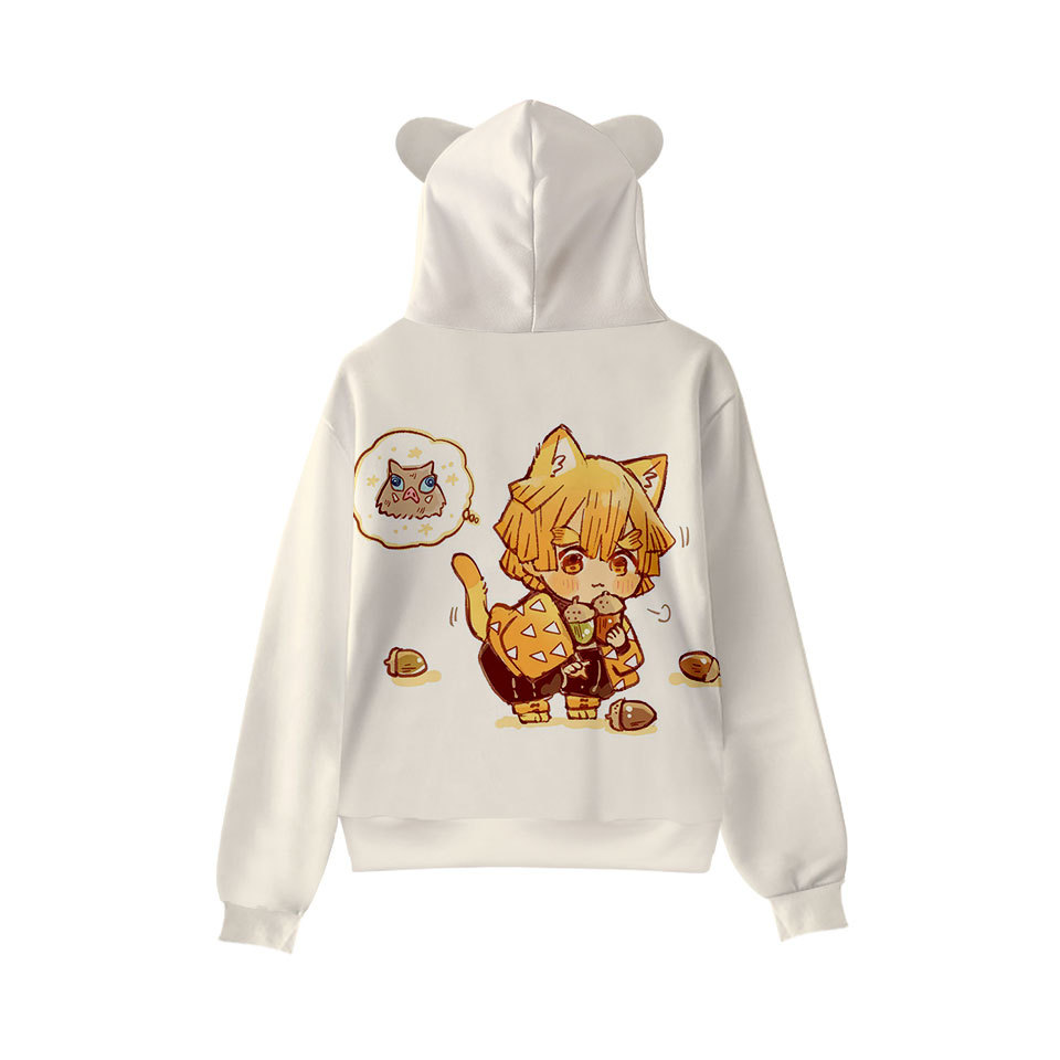 新款卡通q版鬼灭之刃周边3d印花成人儿童可爱猫耳连帽卫衣可定制