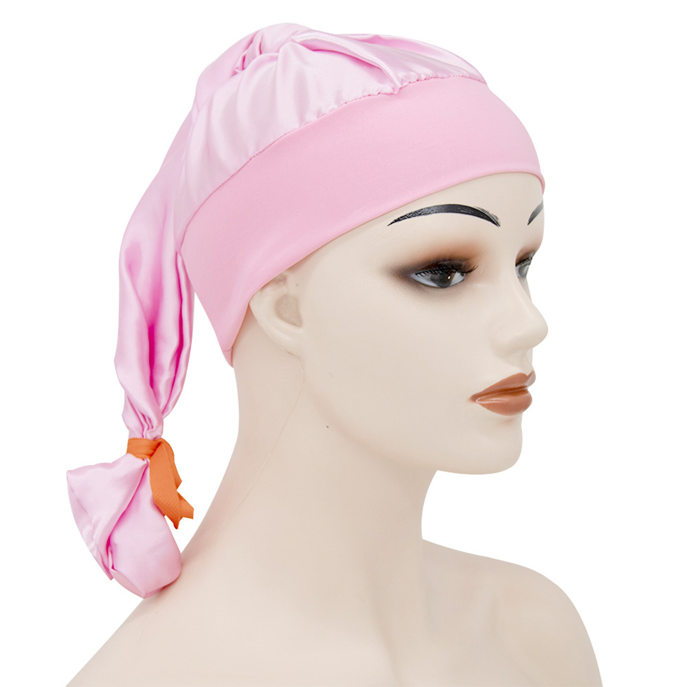 Amazon Hot Selling in Stock High Elastic Wide-Brimmed Satin Nightcap Ms. Long Hair Hair Care Long Cap One Piece Dropshipping