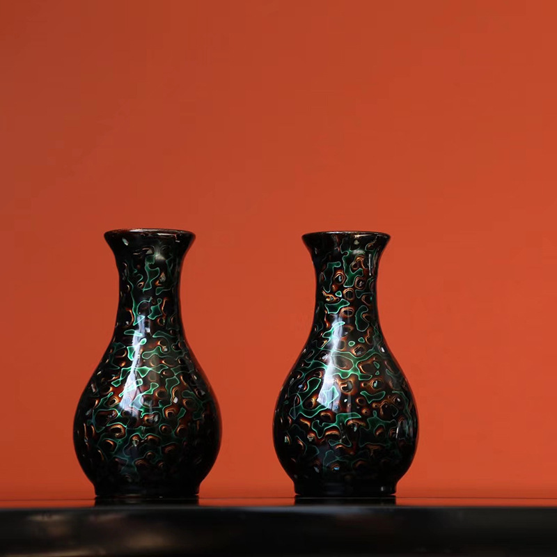 漆器紫檀木净瓶 家用大厅拜佛摆饰实用文房干花花瓶手工大漆复古