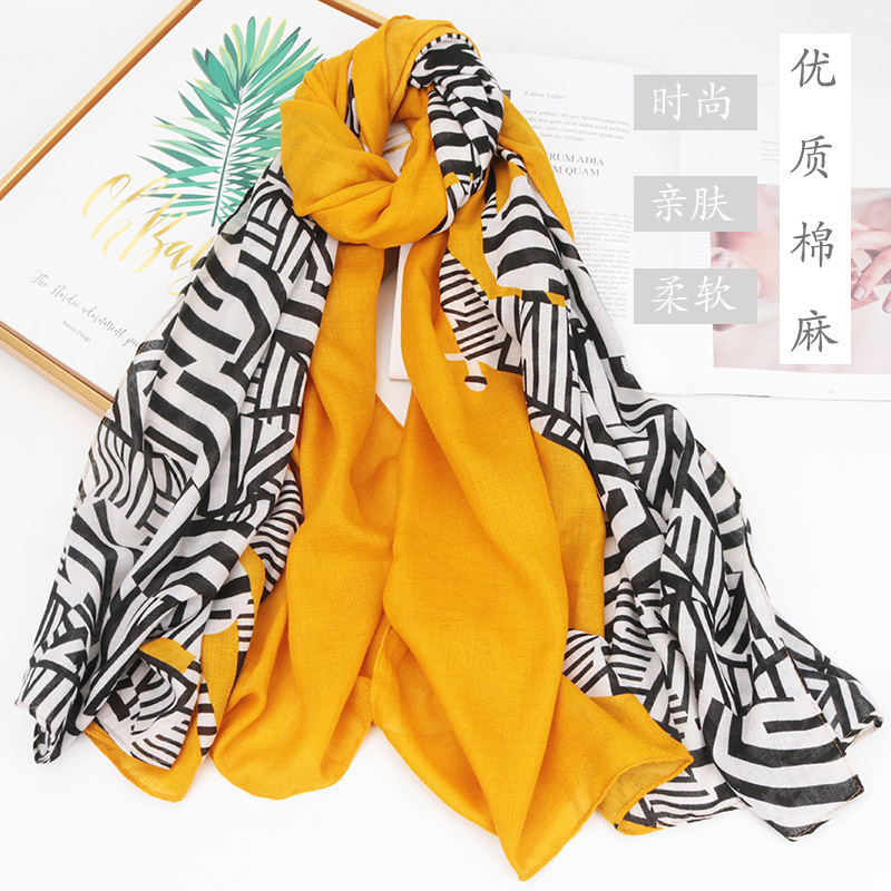 High Quality Cotton and Linen Scarf Autumn and Winter Warm Shawl Female Zebra Pattern Plaid Scarf Hemp Cotton Shawl Wholesale