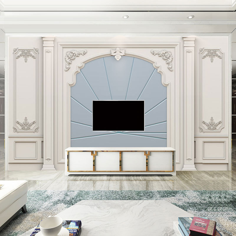 欧式壁纸白色石膏线电视背景墙纸客厅卧室浮雕壁画3d简约墙布