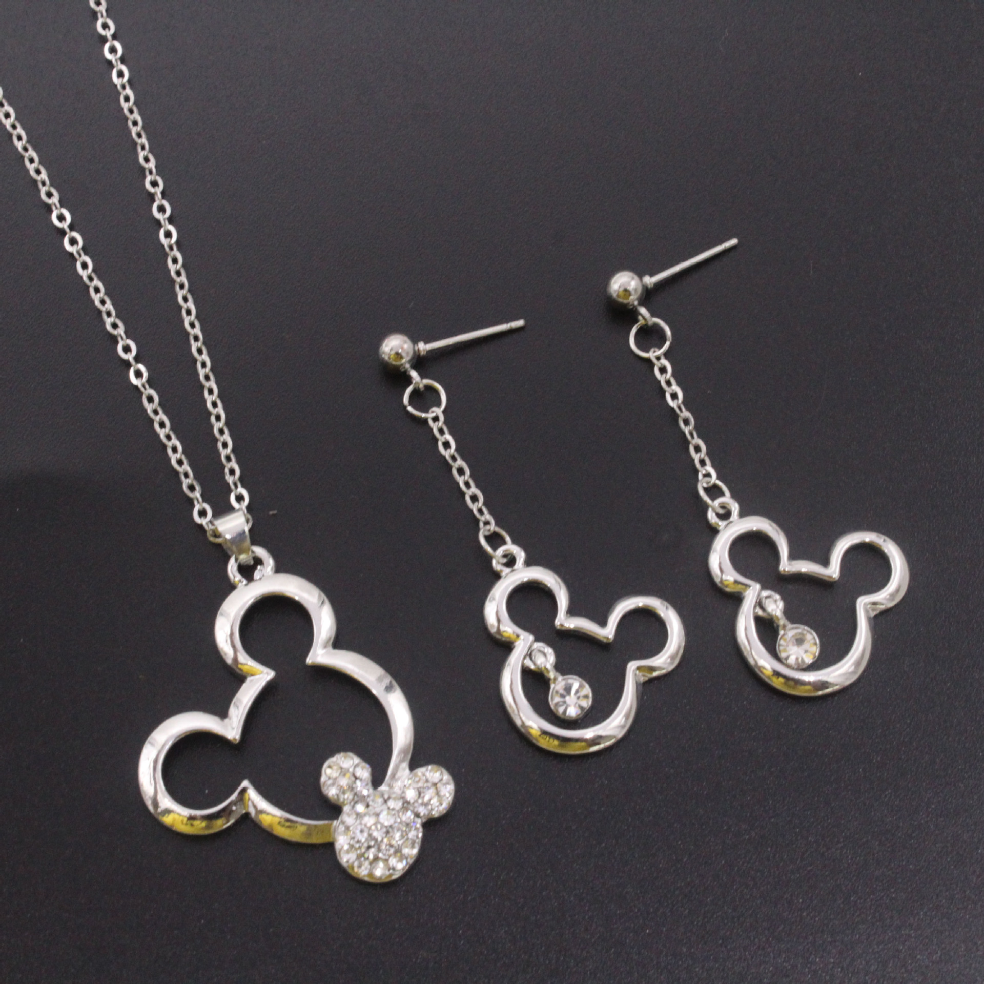 新款饰品卡通米老鼠项链耳环套装韩版创意动物可爱米奇耳饰项链