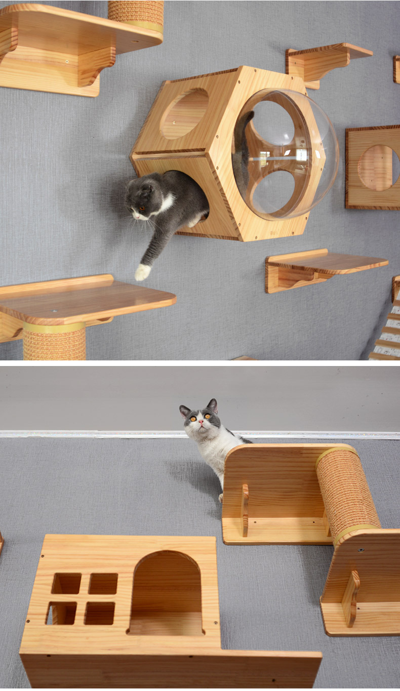 喵仙儿猫爬架窝猫墙架猫跳台太空窝实木壁挂式猫窝挂墙剑麻猫抓柱
