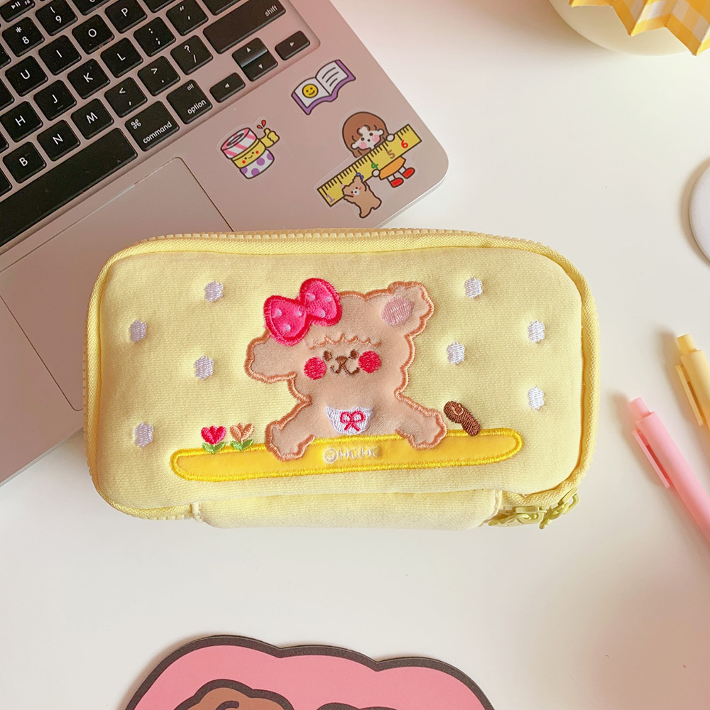 软萌小狗笔袋毛绒少女心大容量学生笔盒卡通文具盒收纳笔袋