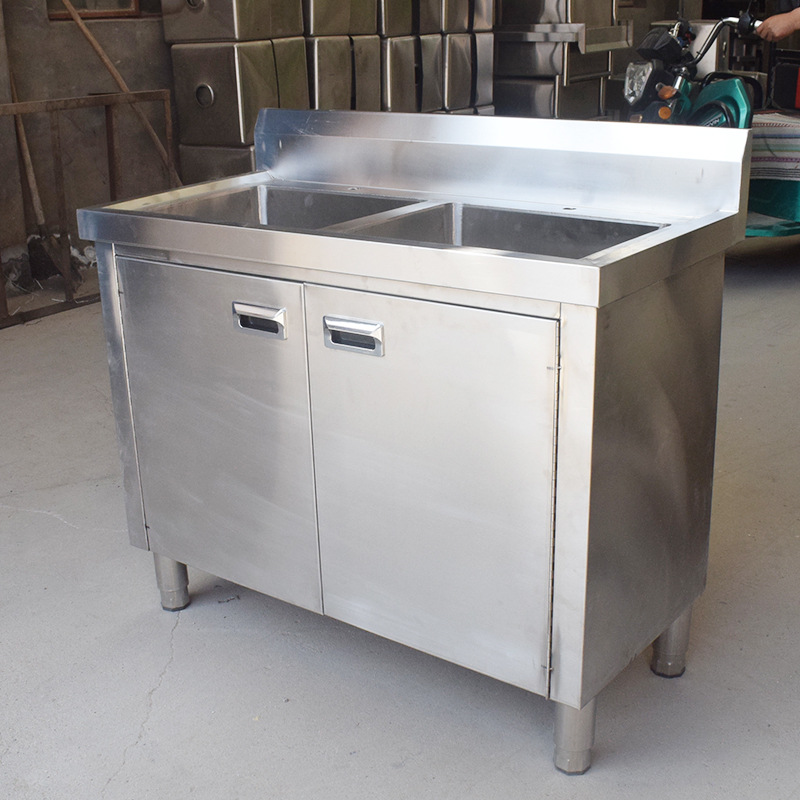 加厚拉门水池柜 多功能水池储物柜 定制201厨房不锈钢柜式水池