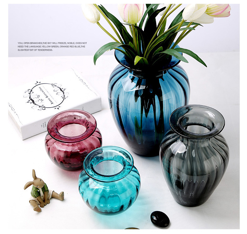 玻璃花瓶彩色透明插花瓶?五彩水培富贵竹百合绿萝摆件简约干花瓶