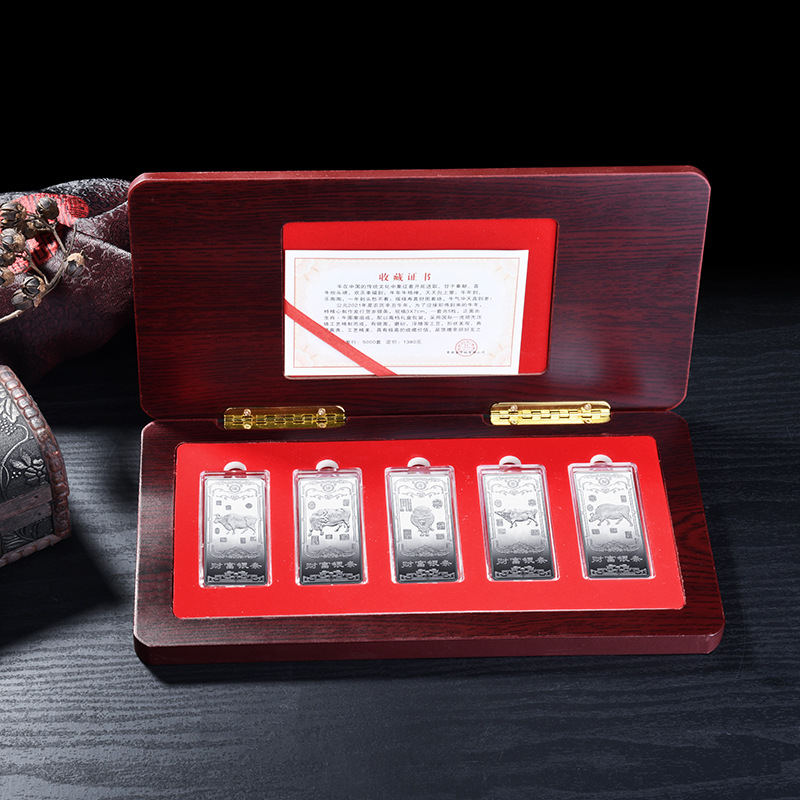 厂家现货五牛送福立体纪念银条5枚 牛年庆典活动馈赠礼品会销礼品