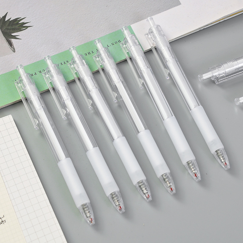 简约透明款按动中性笔 0.5mm黑色办公学习书写工具签字笔文具批发