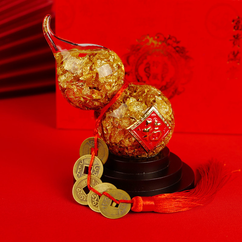 金箔水晶葫芦风水摆件招财开运五帝钱挂饰新年贺岁开门红中式礼物