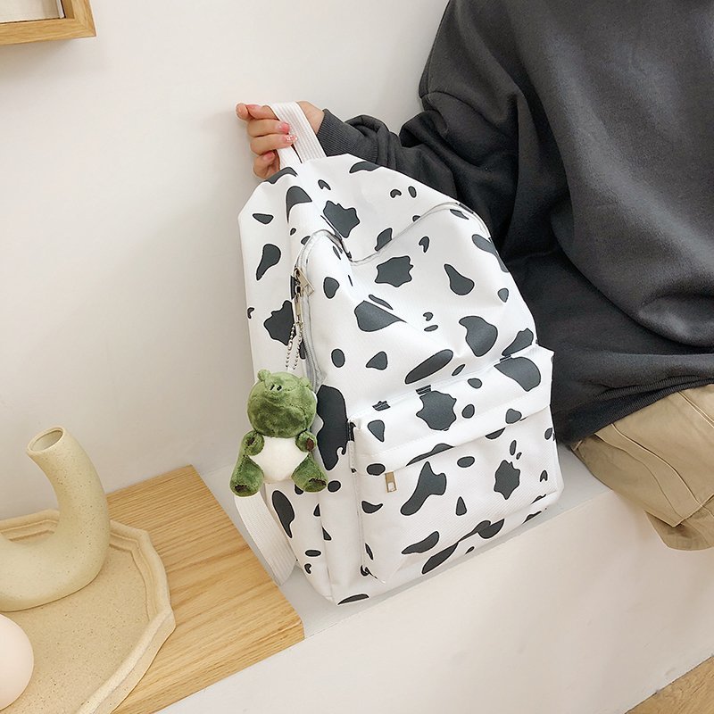 Korean Harajuku Ulzzang Mori Girl Nylon Backpack All-Matching Ins Super Popular Cows Pattern Backpack