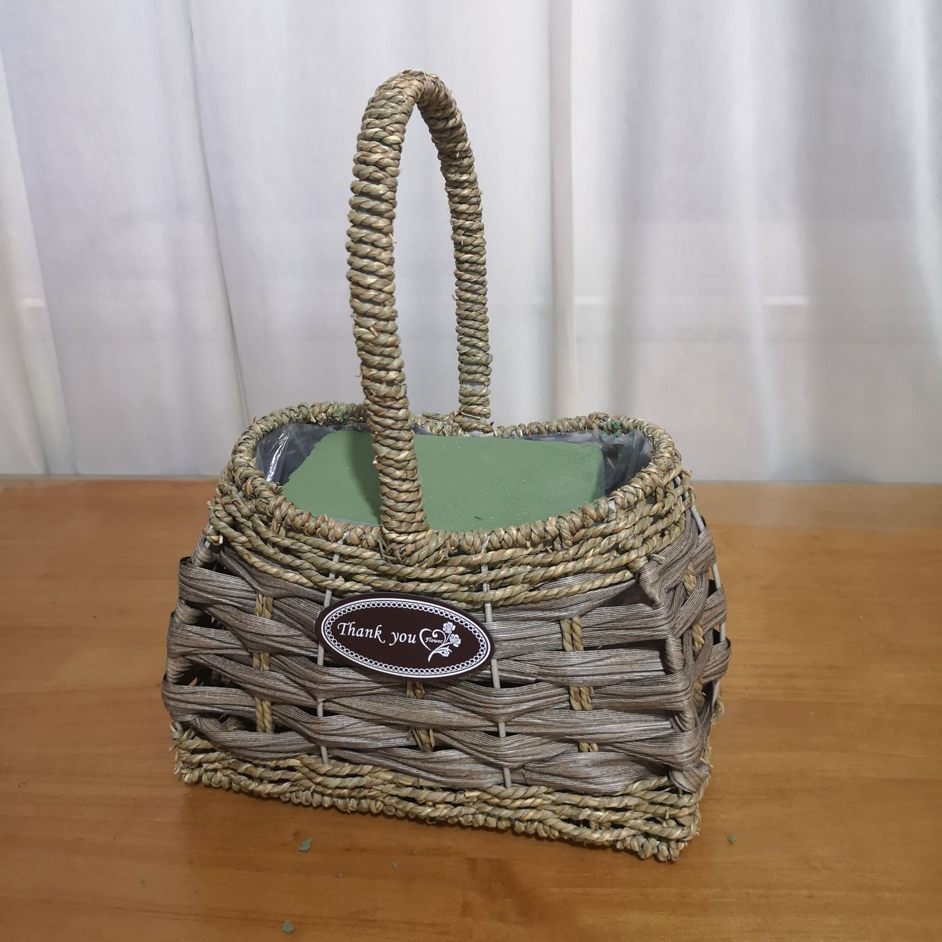 手工pp编织花篮 厂家可定制logo植物工艺品花篮家居园林花篮摆饰