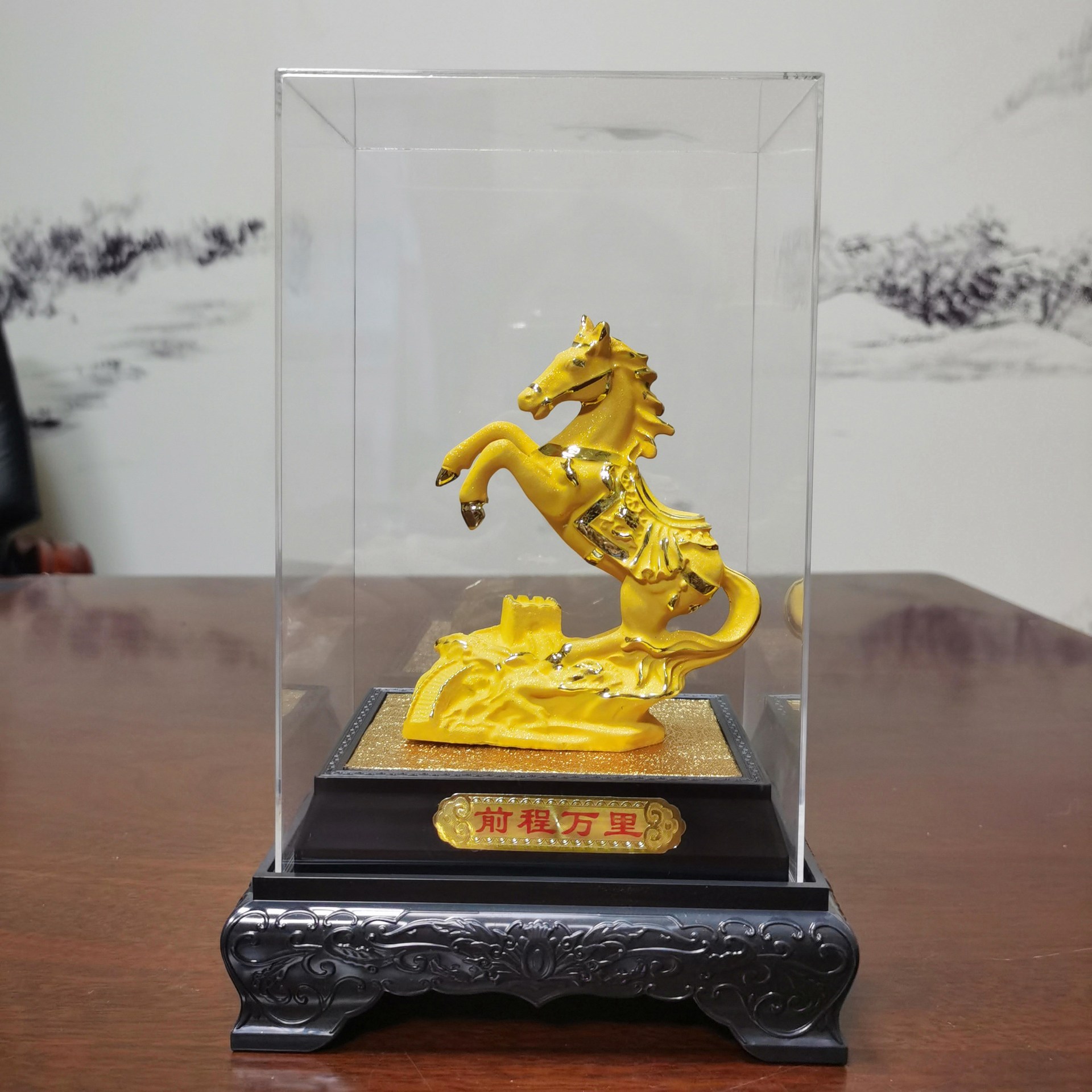 绒沙金马到成功金马摆件办公室家居工艺品保险银行商务开业礼品