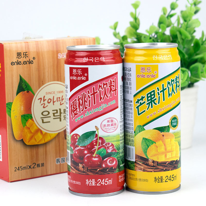 韩国恩乐混合装果汁饮料樱桃汁芒果汁490ml(245ml*2瓶装)饮品送礼