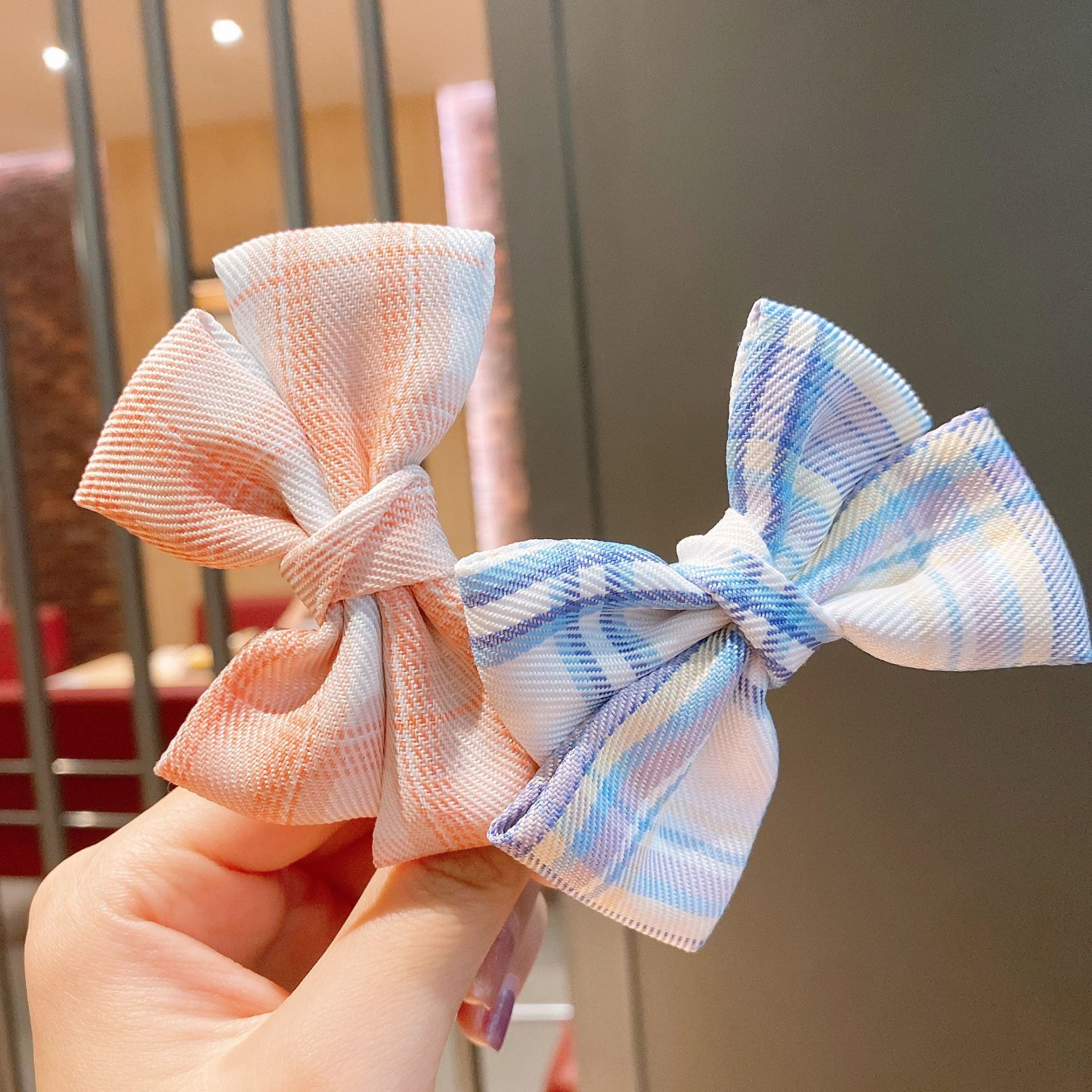 日系lolita少女jk制服风蝴蝶结发夹布艺格子发卡小清新夹子发饰