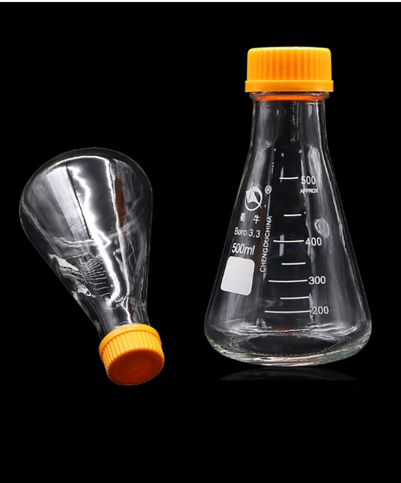 蜀牛螺口三角烧瓶丝口带盖三角瓶玻璃锥形瓶耐高温250 500 1000ml