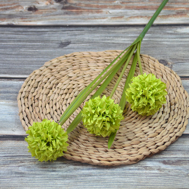 外贸仿真花3头葱球 绢布富贵菊花婚礼堂花艺装饰家居软装假花跨境