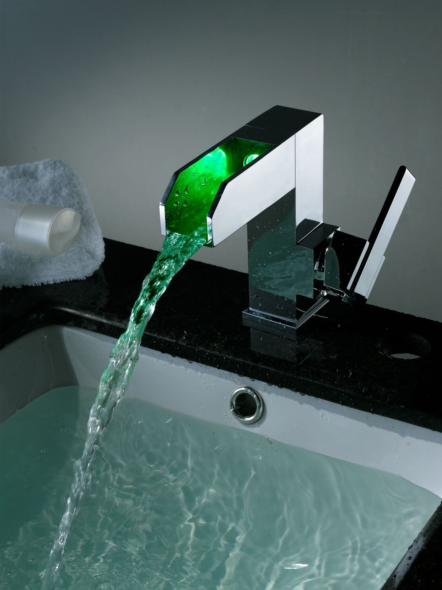 全铜冷热水洗脸盆led智能发光温控变色瀑布单孔台盆面盆混水龙头