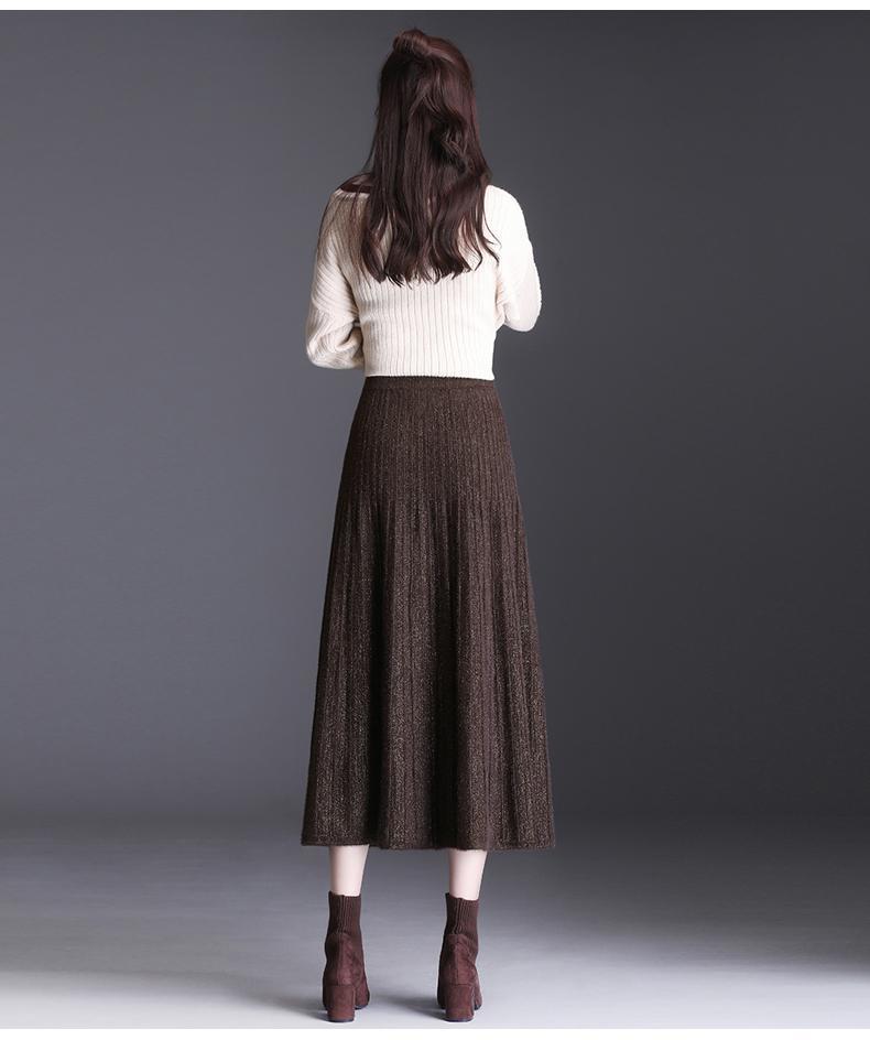 中长款女士群亮丝裙子半身裙秋冬加厚长裙绒长裙百褶妈妈中年水貂