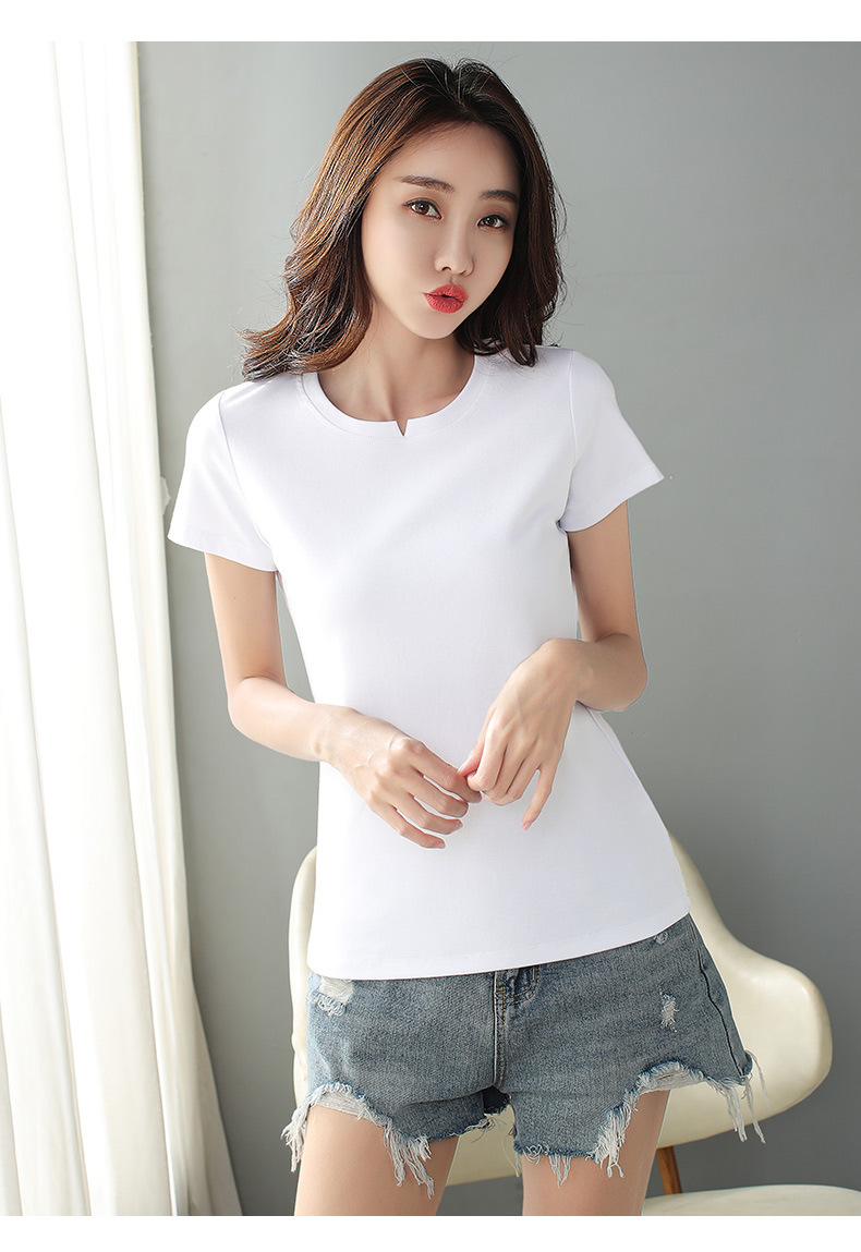 个性白色t恤女短袖缺口修身打底衫夏2020年新款内搭半袖短款上衣t