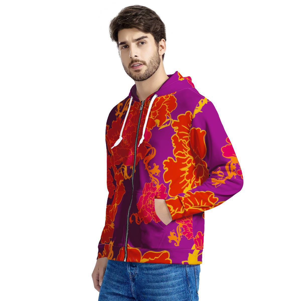 连帽卫衣欧美男 波西米亚开衫外套 卫衣连帽图案定制男装一件代发