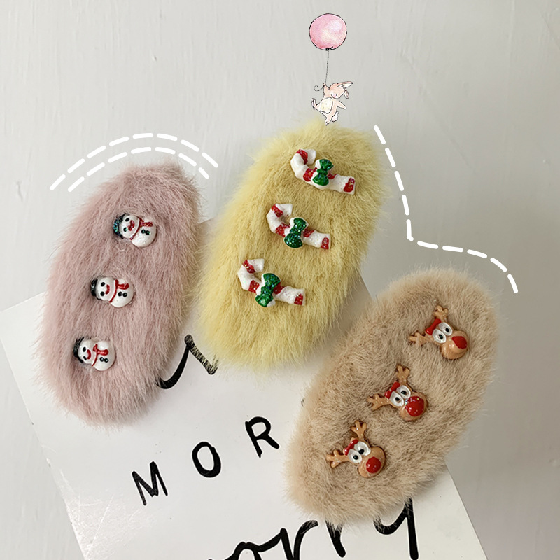 圣诞节网红芒果核发夹女毛茸茸女学生韩版刘海发卡网红夹子头饰