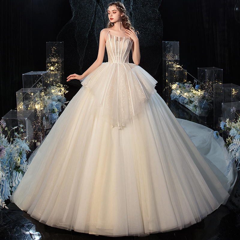 新娘星空抹胸轻婚纱裙2022新款小个子简约气质主拖尾超仙梦幻森系