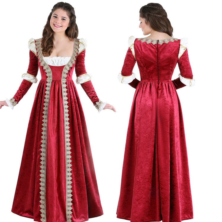 欧洲复古宫廷服 中世纪英国女王装皇后万圣节服装演出服拖地裙