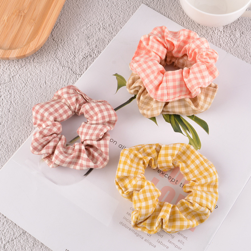 韩版bm风网红格子发圈大肠圈ins简约百搭小清新少女头绳头花发饰
